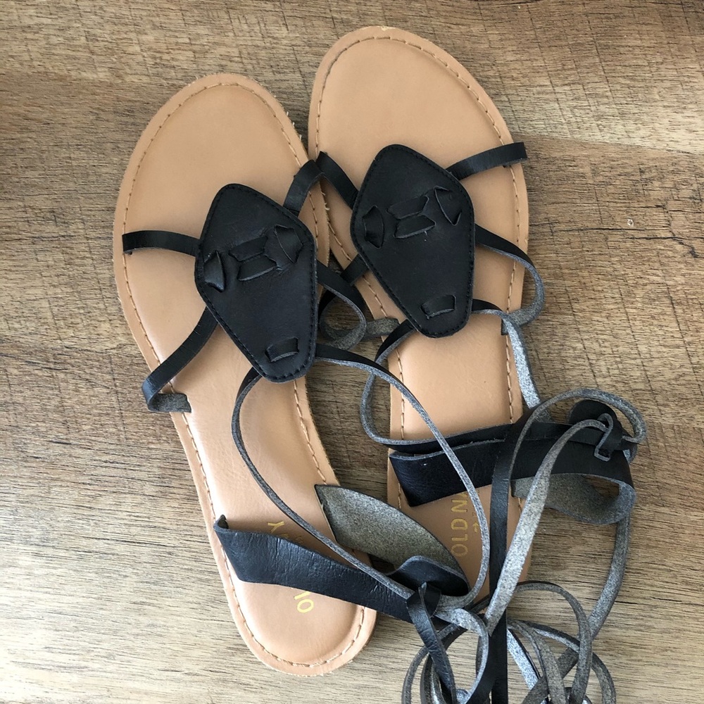 Black Tie-Up Gladiator Sandals